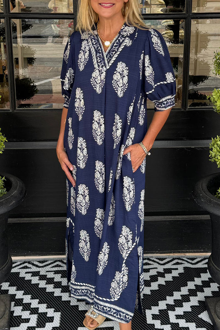 Navy Floral Pocket Maxi Dress
