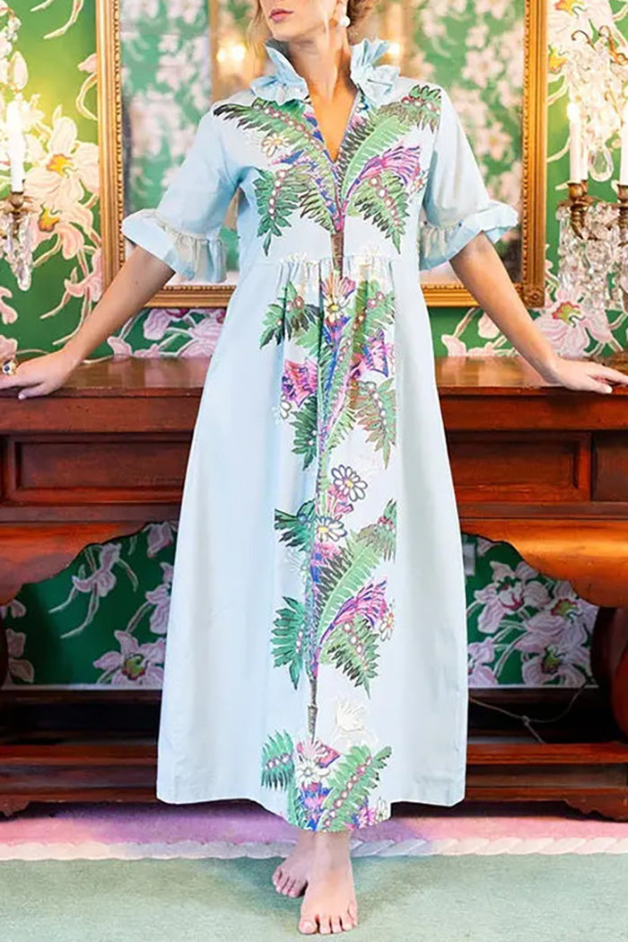 Graceful Ruffle Sleeve Floral Dress