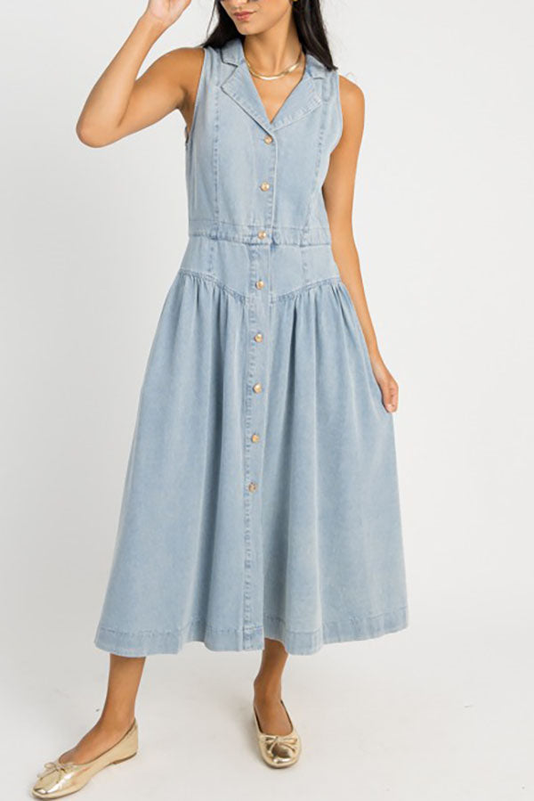 Denim Sleeveless Shirt Dress