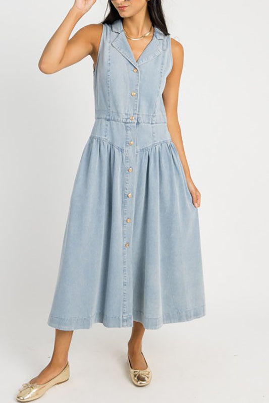 Denim Sleeveless Shirt Dress
