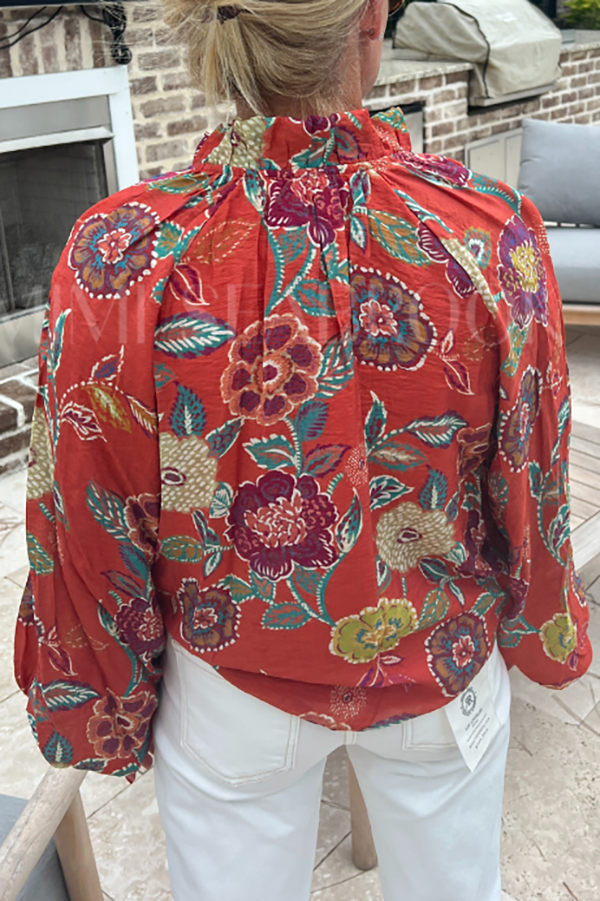 Casual Ruffles Collar Floral Top