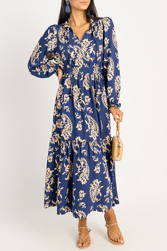 Ruffle Collar Smocked Waistband Dress