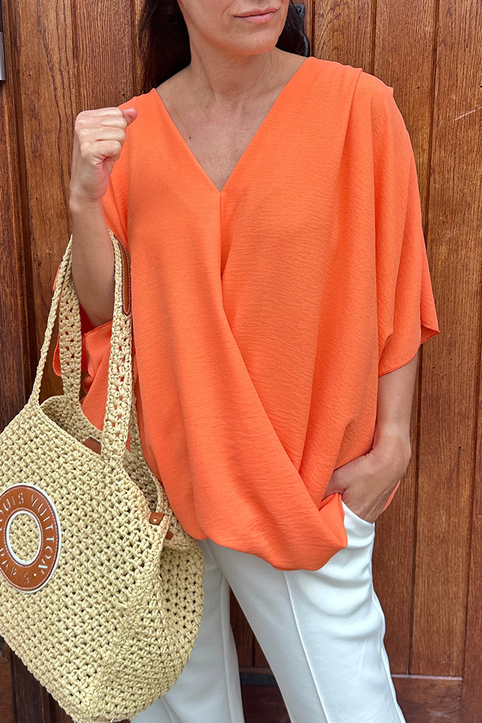 Wrap Front Batwing Sleeve Top