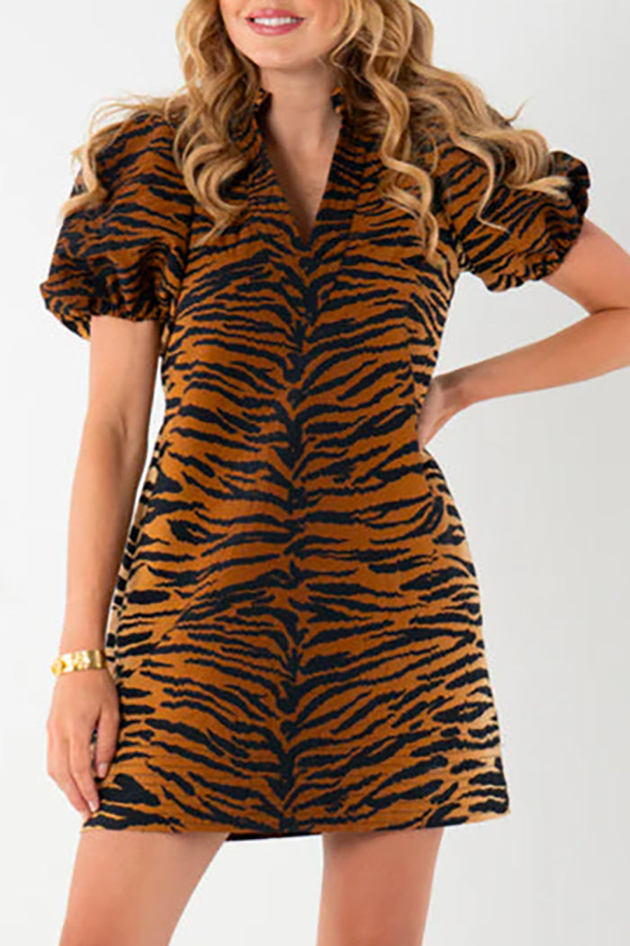 Puff Sleeve Animal Pattern Dress