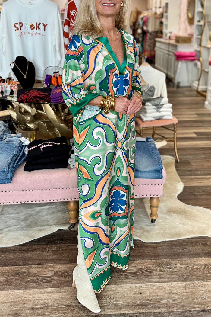 Moroccan Tile Trimmed Maxi Dress