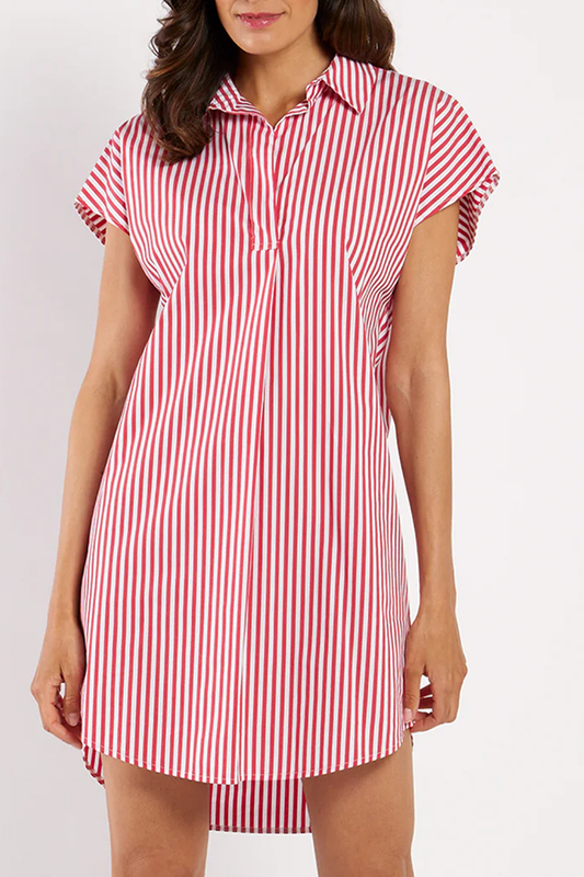 Casual Stripe Pocket Shirt Dress