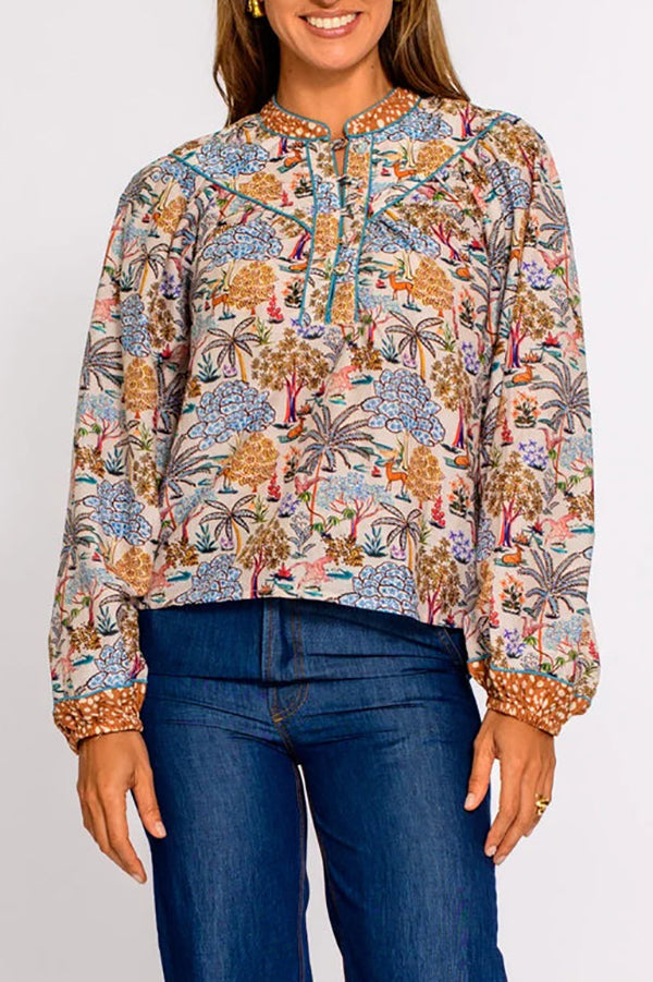 Mandarin Collar Floral Top