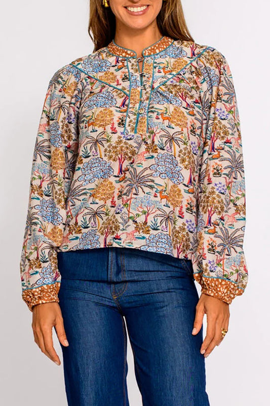 Mandarin Collar Floral Top