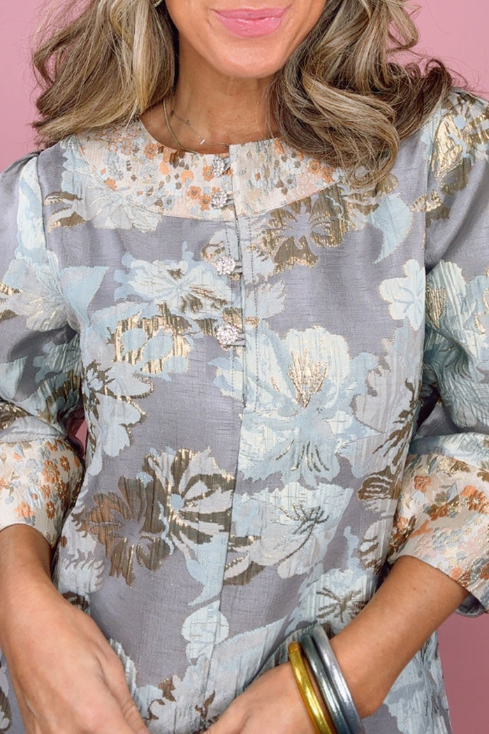 Jacquard Button Neck Pocket Dress