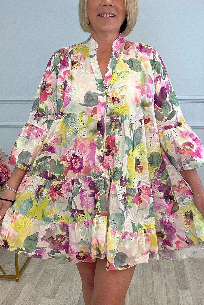 Floral Ruffle 3/4 Sleeve Dress