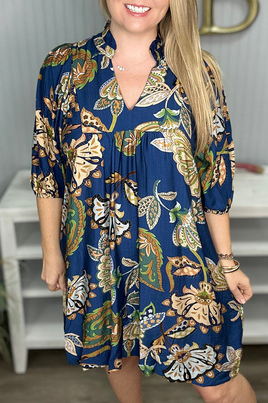 V-Neck Flower Pattern Dress