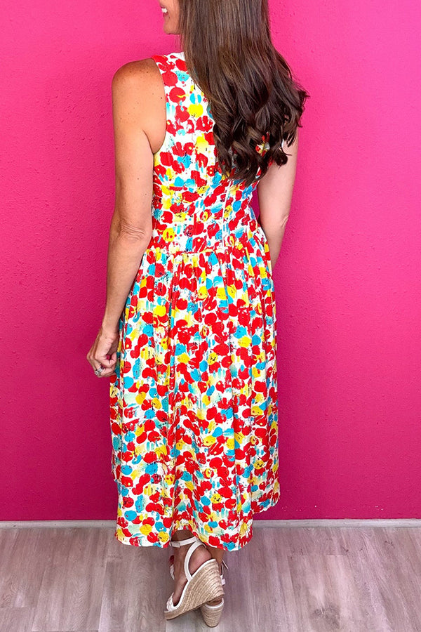 V-Neck Sleeveless Floral Dress