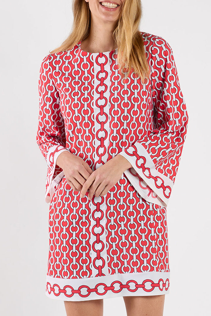 Chain Print Bell Sleeve Swing Dress