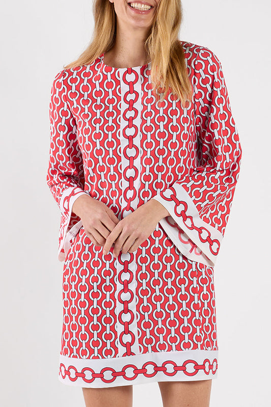 Chain Print Bell Sleeve Swing Dress
