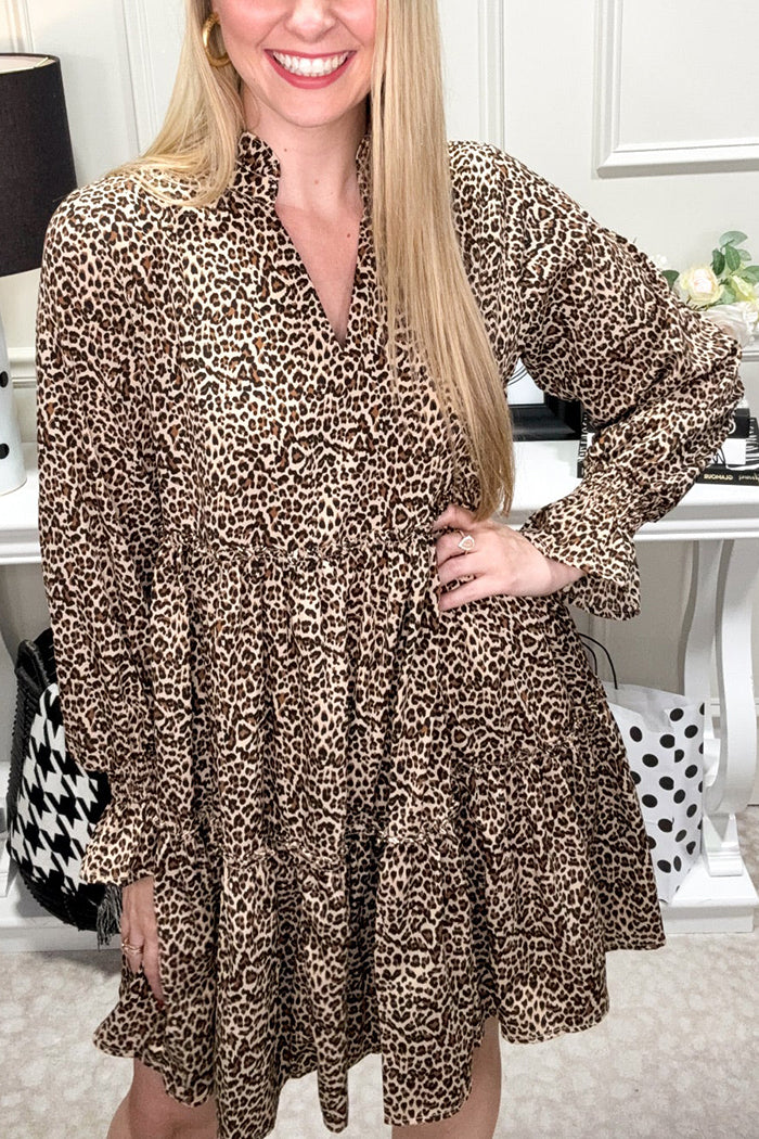 Casual Leopard Ruffles Hem Dress