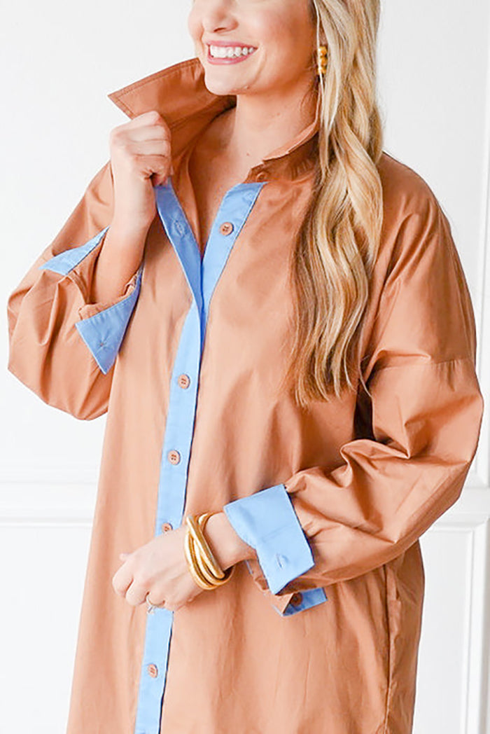 Tie-Waist Contrast Pocket Shirt Dress