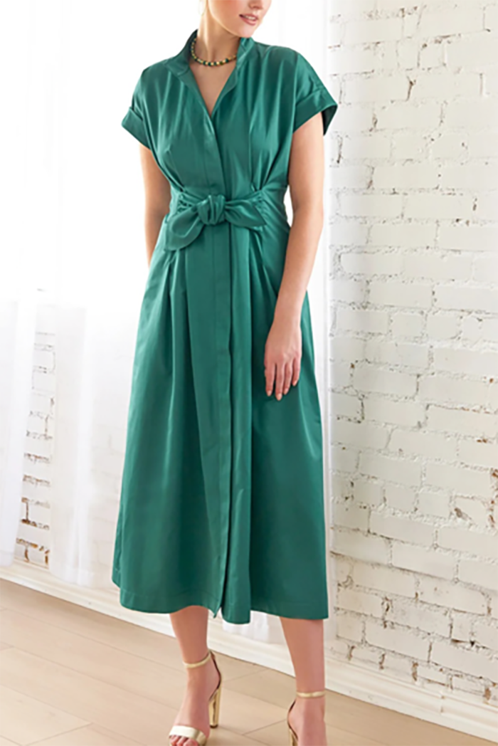 Shirt Collar Bow-Belted Midi Dress
