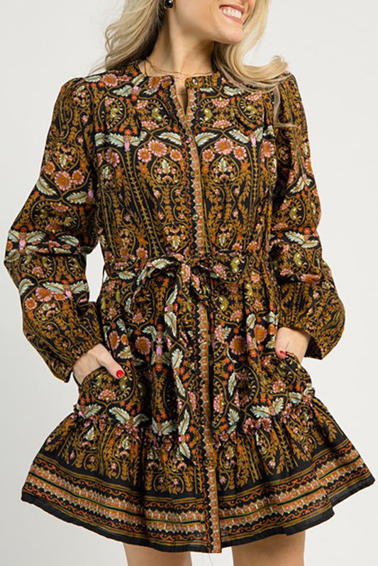 Multi-Color Floral Print Pocket Dress