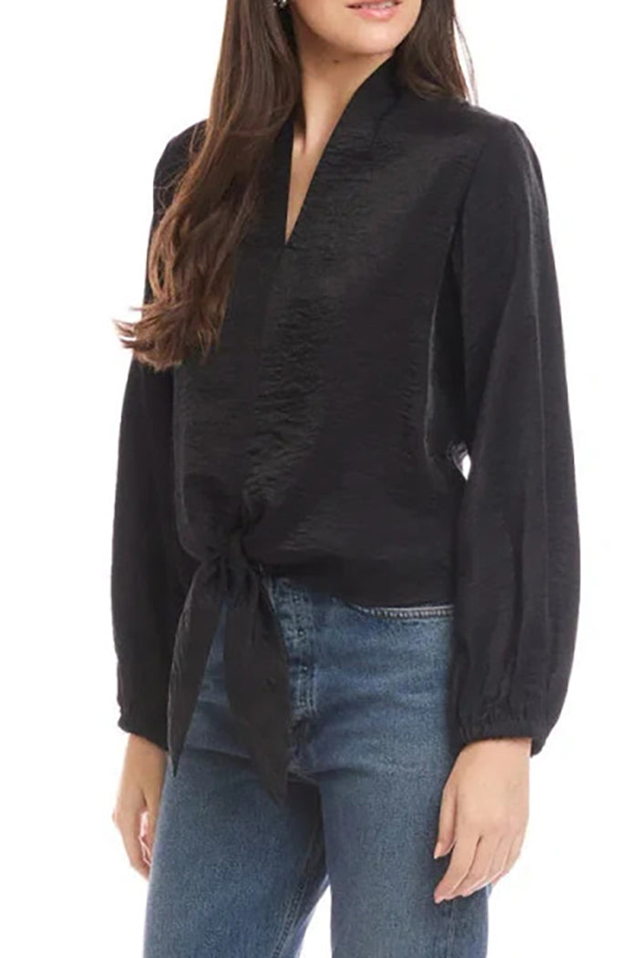 V-Neck Long Sleeve Tie Top
