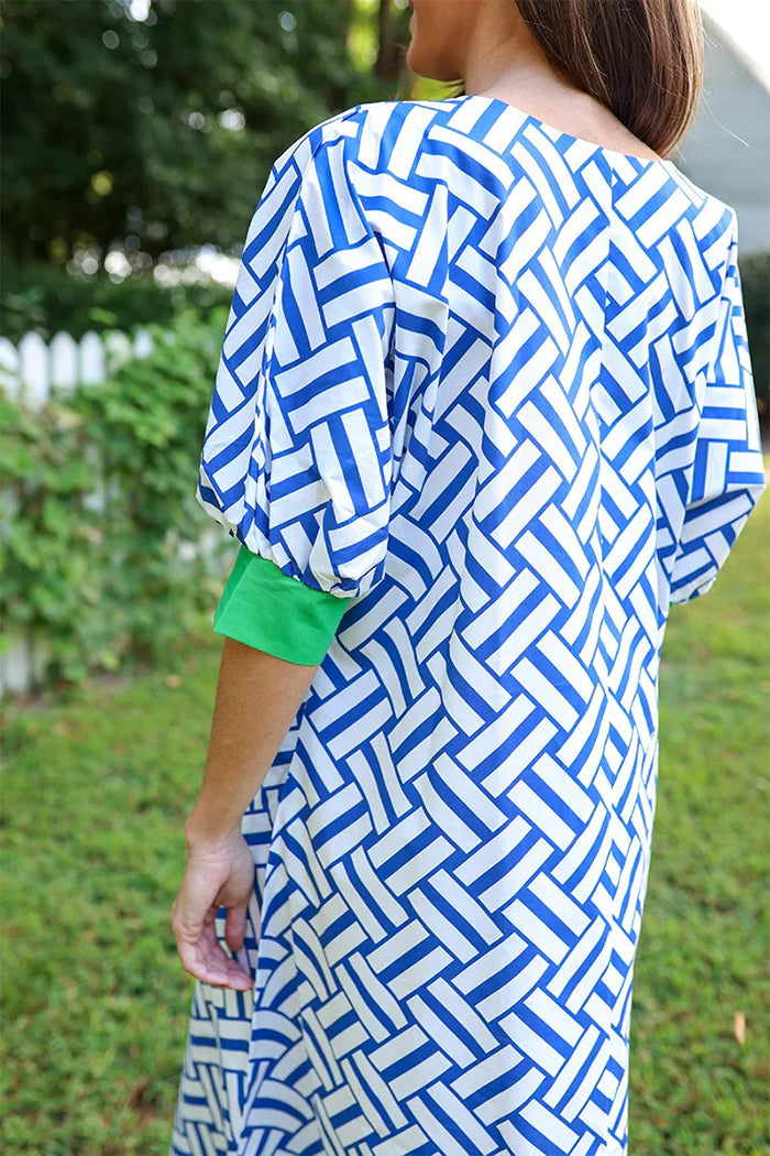 3/4 Cuffed Sleeve Color Block Printed Pocket Maxi Dress