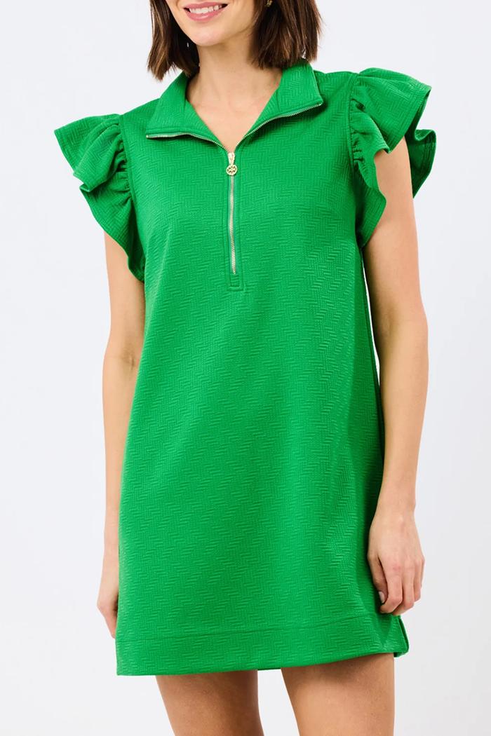Ruffled Cap Sleeve Zip Dress
