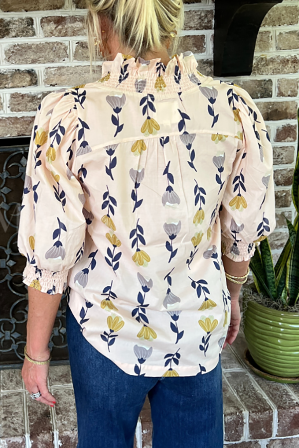 Casual Ruffles Hem Floral Top