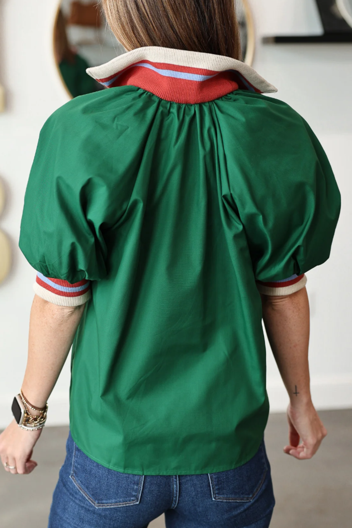 Puff Sleeve Zipper Top