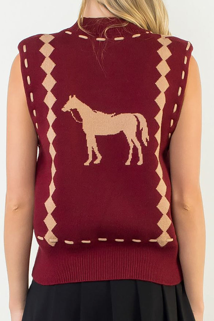 Casual Horse Graphic Knit Vest