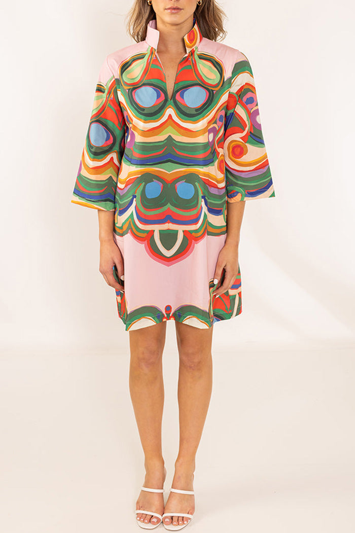 Tie Waist Printed Mini Dress