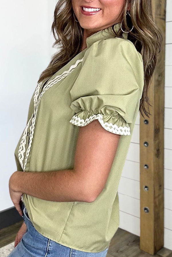 Casual V-Neck Puff Sleeve Top