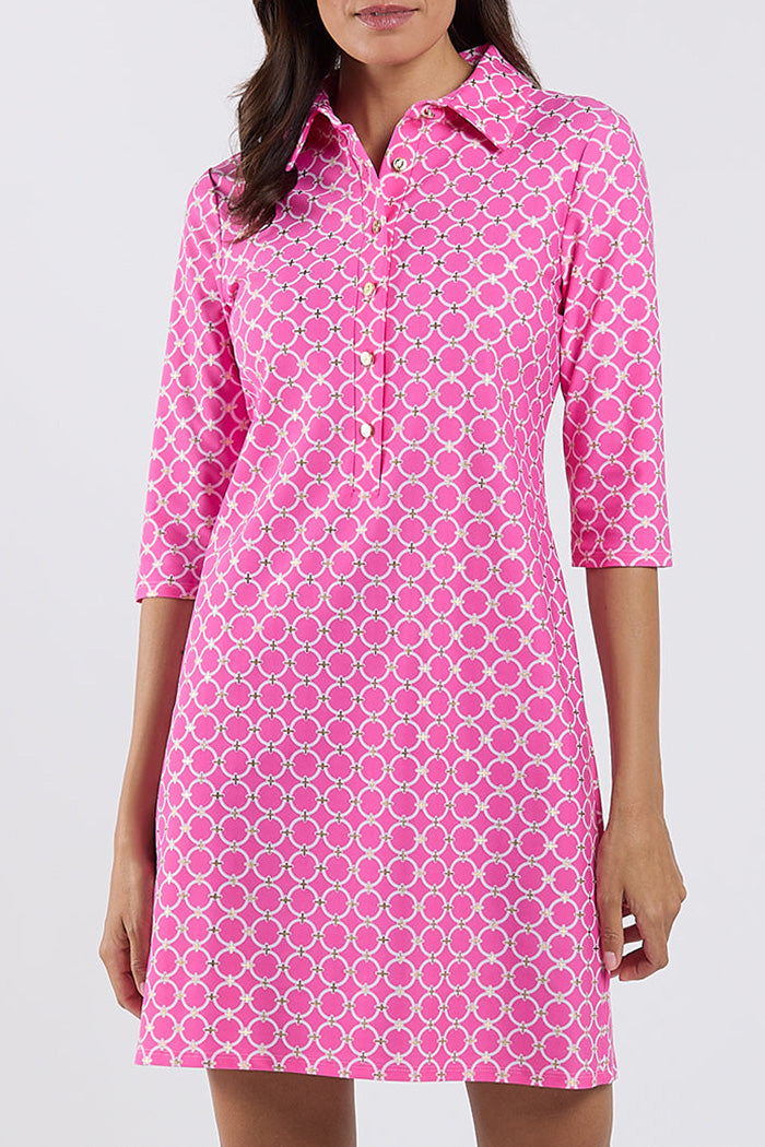 3/4 Sleeve Pink Shirt Dress