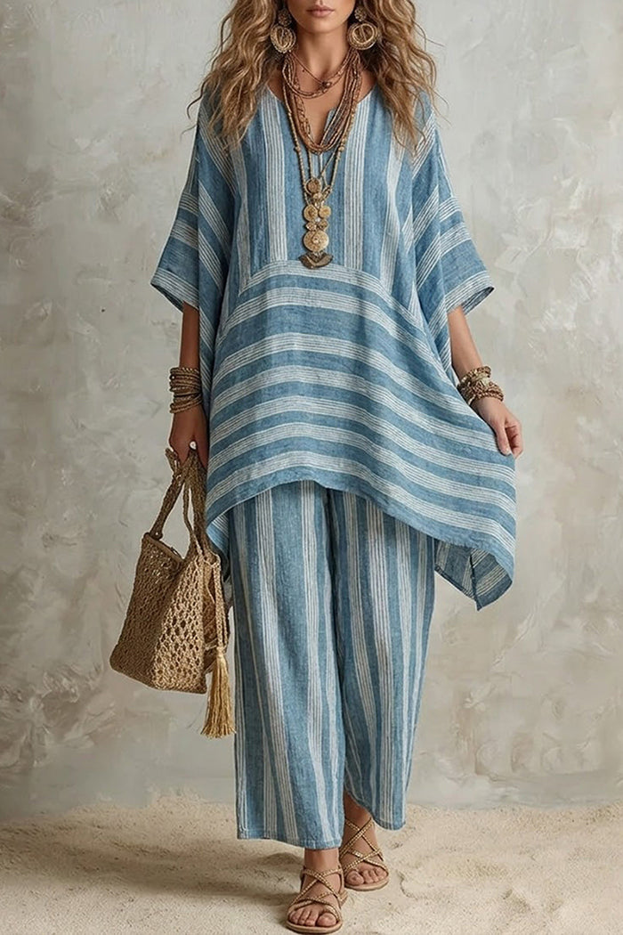 Casual Striped Tunic Pants Set