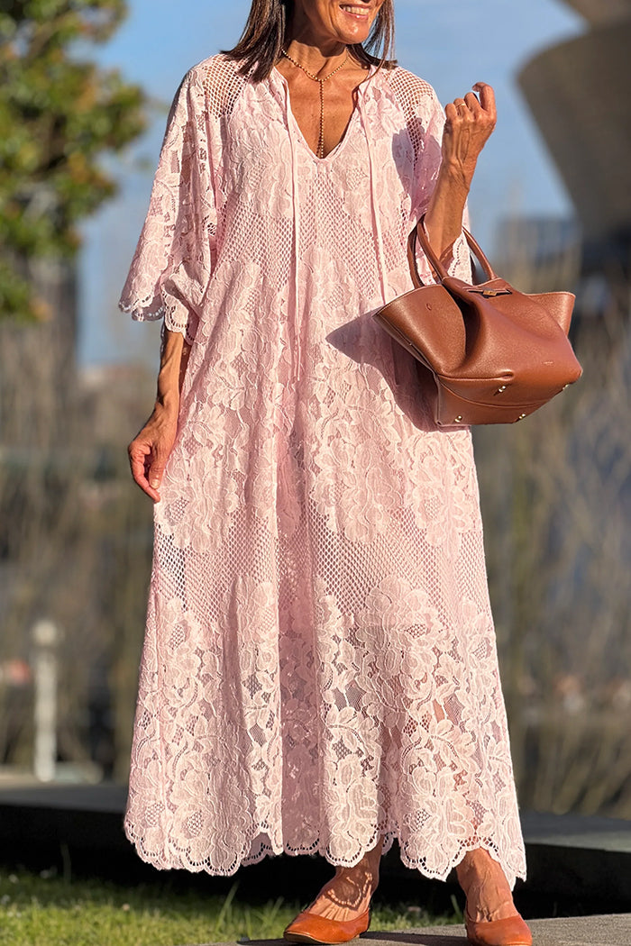 Floral Lace Wide Sleeve Maxi Dress