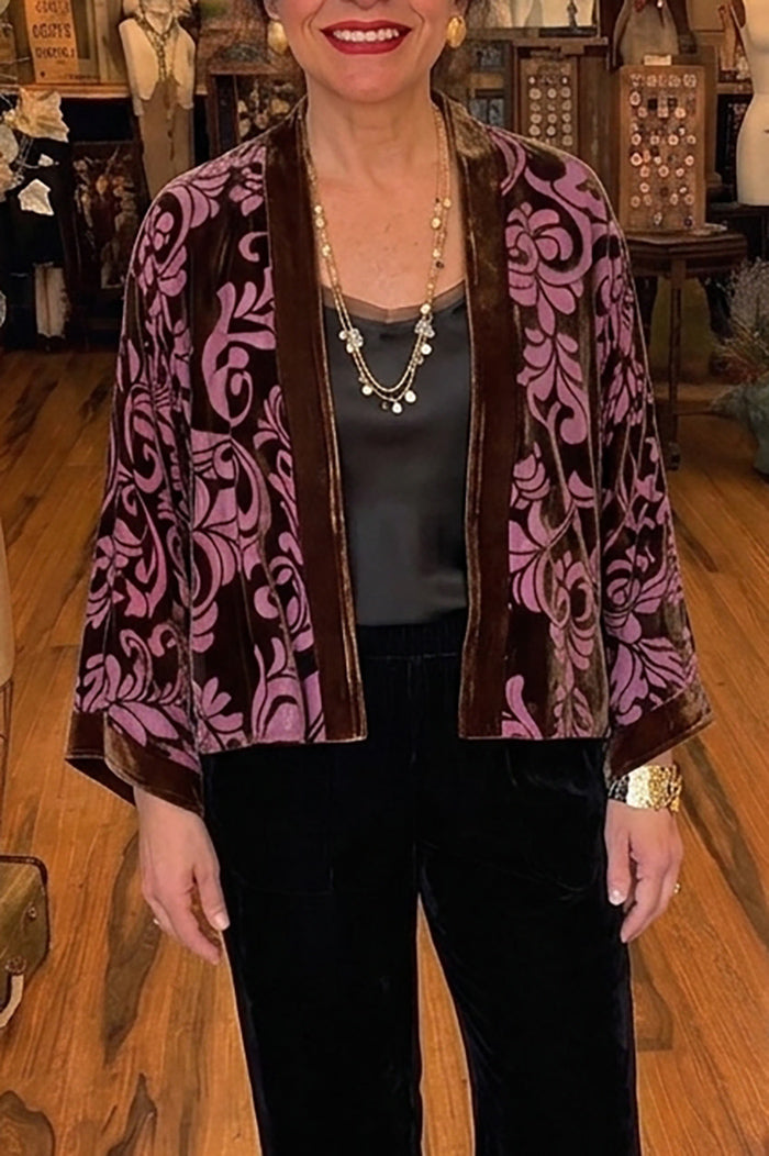 Multicolor Floral Reversible Velvet Kimono