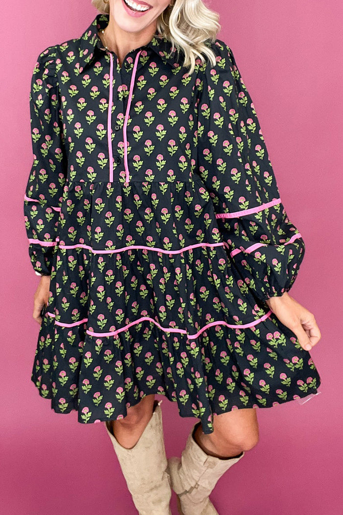 Long Sleeves Button Down Floral Dress