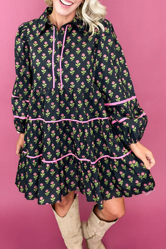 Long Sleeves Button Down Floral Dress
