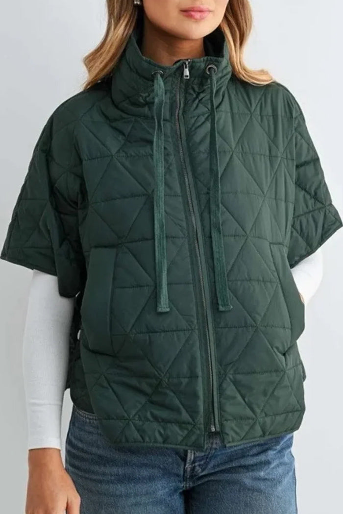 Stand Collar Quilted Short Sleeve Jacket