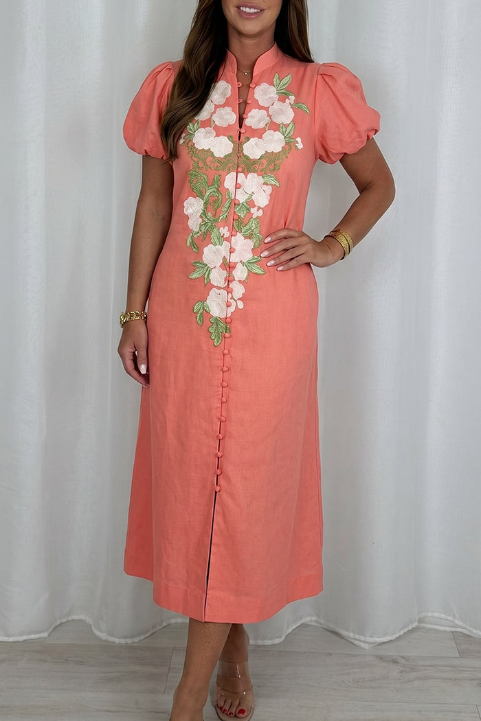 Coral Pink Floral Button-Down Maxi Dress