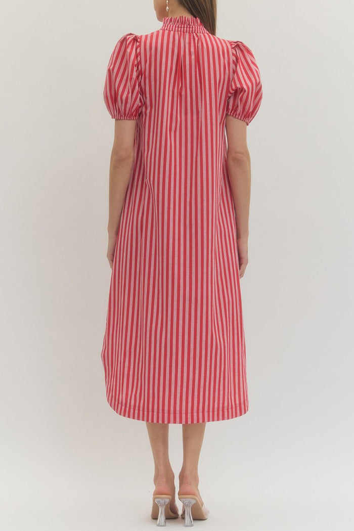 Striped Ruffle Neck Pocket Maxi Dress