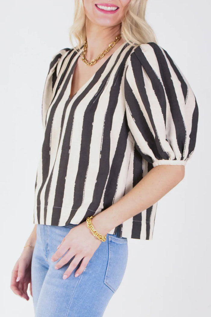 Striped Puff Sleeves Top