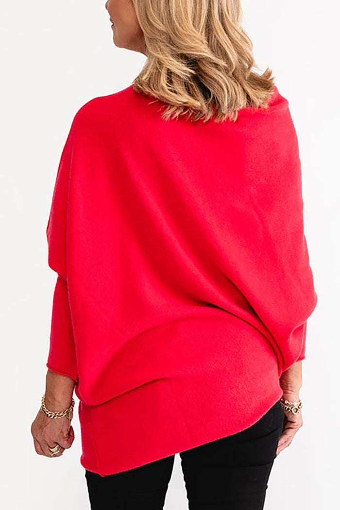 Solid Color Bat Sleeve Pullover