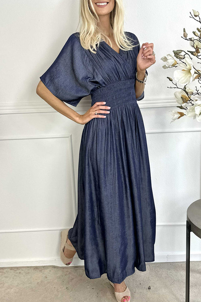 Denim Smocked Underbust Maxi Dress