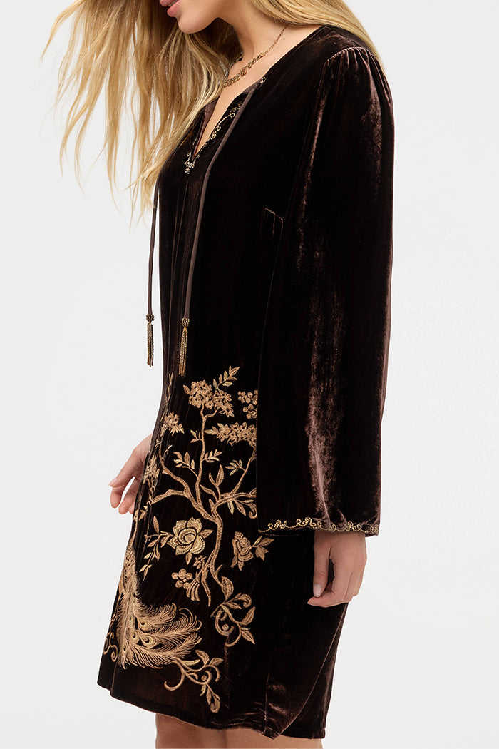 Velvet Peacock Embroidery Dress