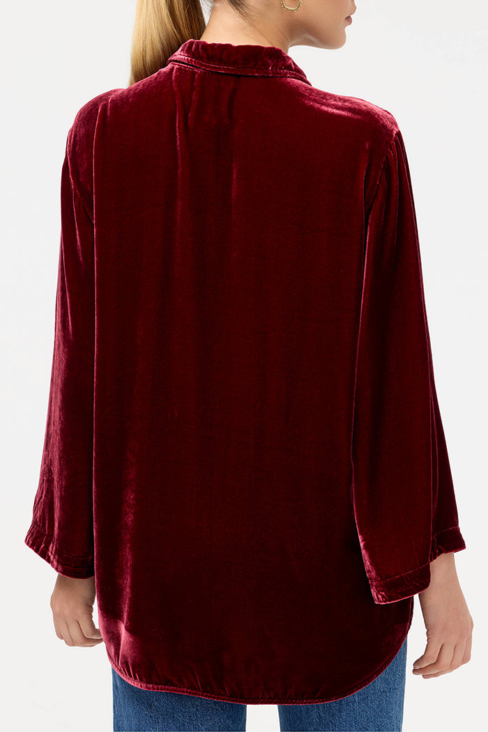 Velvet Rose Embroidery Button Top