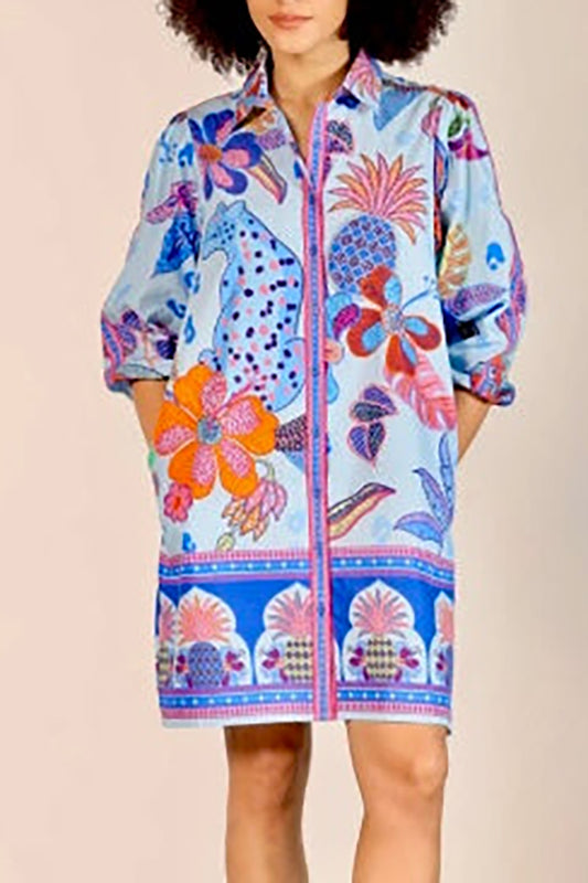 3/4 Sleeve Floral Pocket Dress