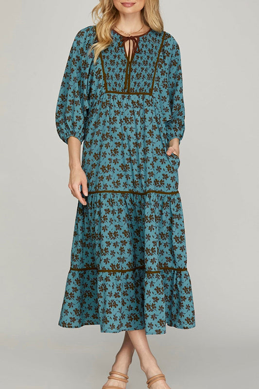 Balloon Sleeves Tiered Dress