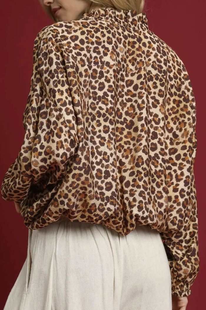Leopard Print Balloon Sleeve Blouse