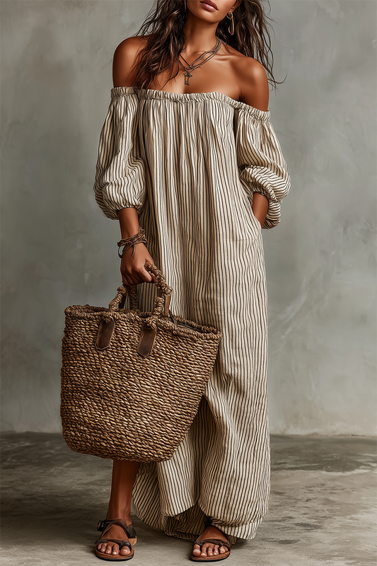 Striped Off-Shoulder Maxi Dress