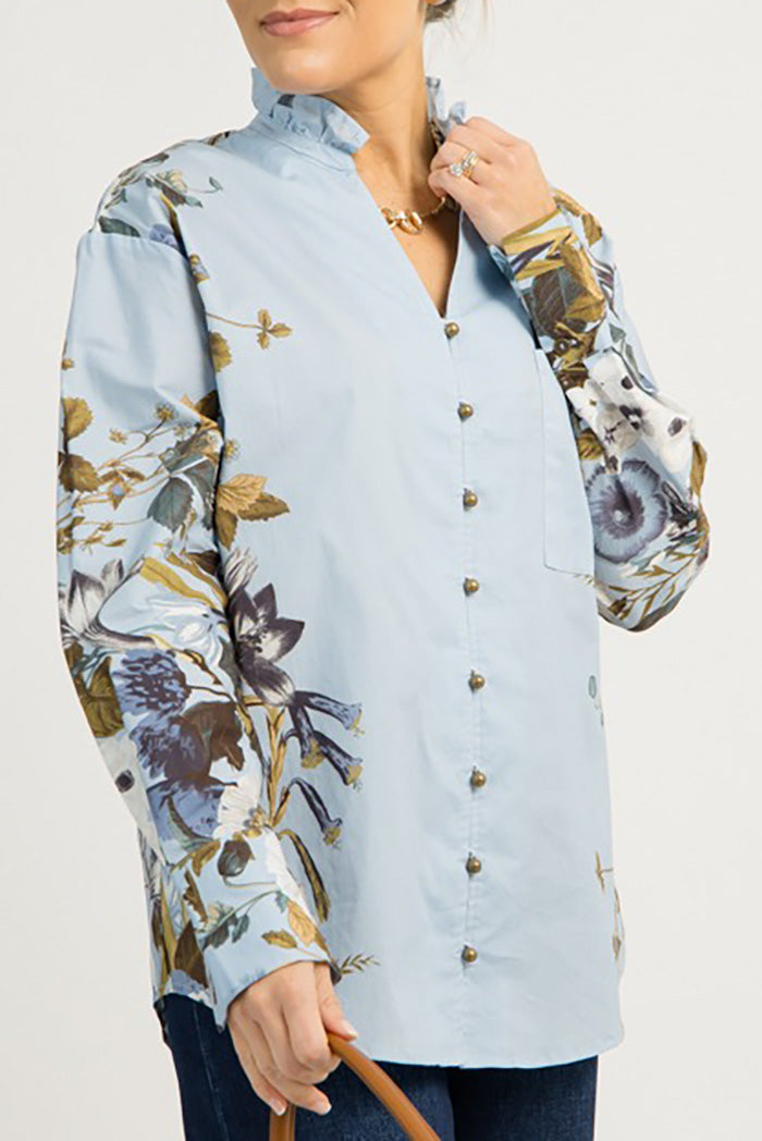 Ruffled Collar Floral Button Blouse