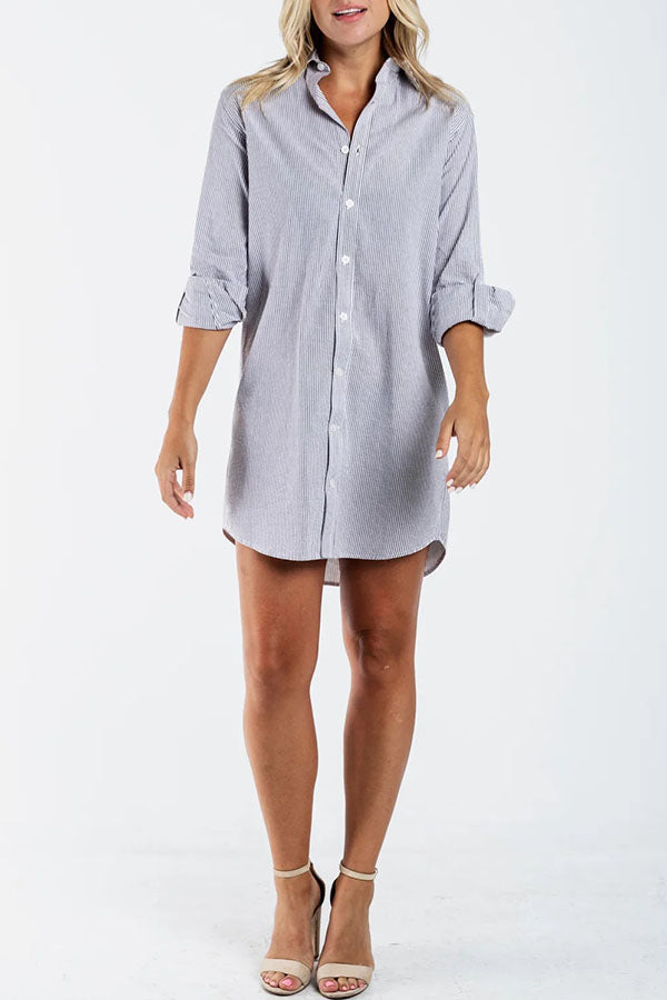 Casual Striped Shirt Dress